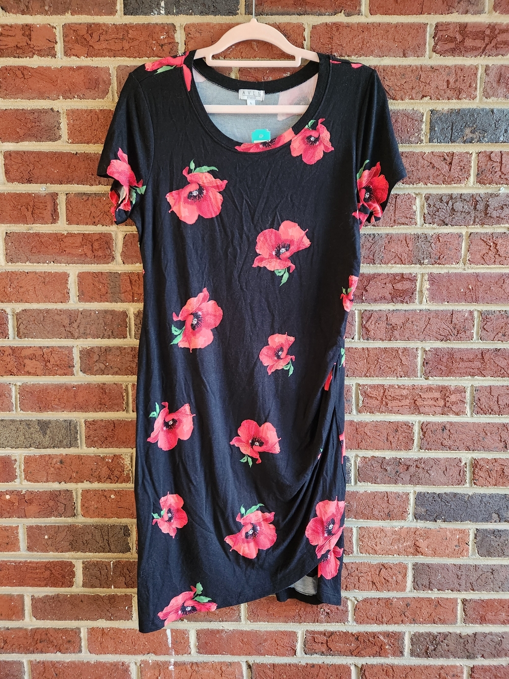 Black Floral Midi Dress with Red Poppies